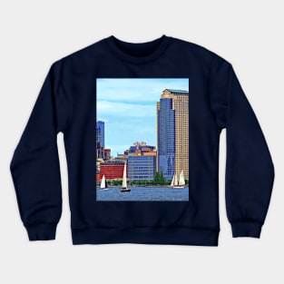 Manhattan NY - Boats By Manhattan Skyline Crewneck Sweatshirt